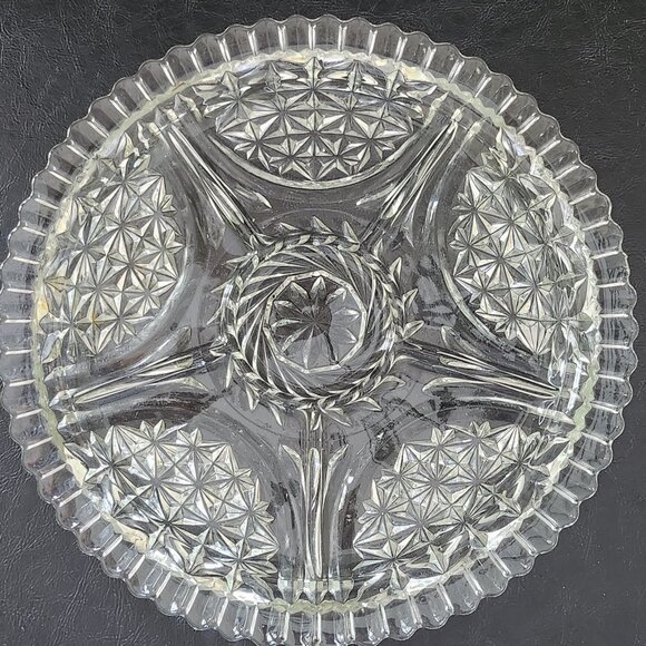 Rare Vintage Anchor Hocking Cut Glass Dip Dish 6 Compartments - Picture 1 of 10